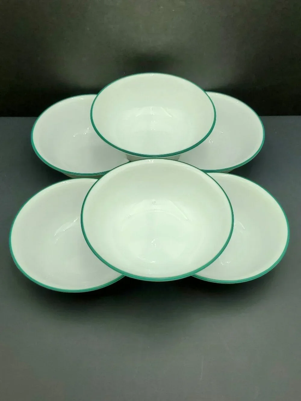 Corelle Penelope Soup Bowls Corning White Cereal Bowls with Dark Green Edge